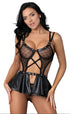 Lust Fetish Double Crossed Anastasia Black Set with Open Crotch Skirt & Underwire Bra
