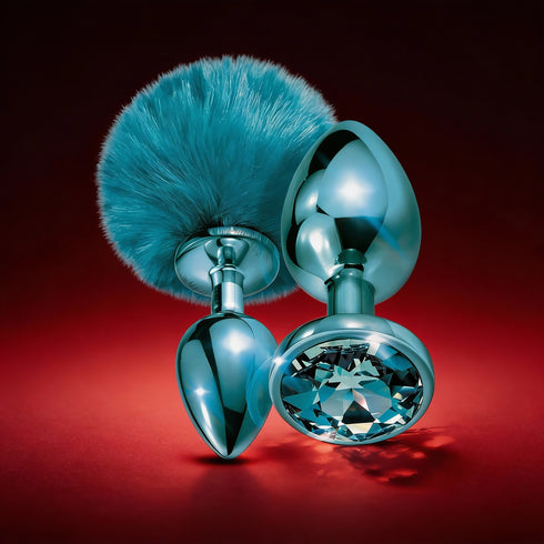 NIXIE Metal Butt Plug Set Pom Pom and Jewel-Inlaid Metallic