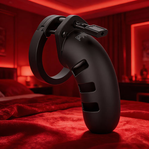 Shots ManCage Model 21 Adjustable 4.5 in. Silicone Chastity Cock Cage Black