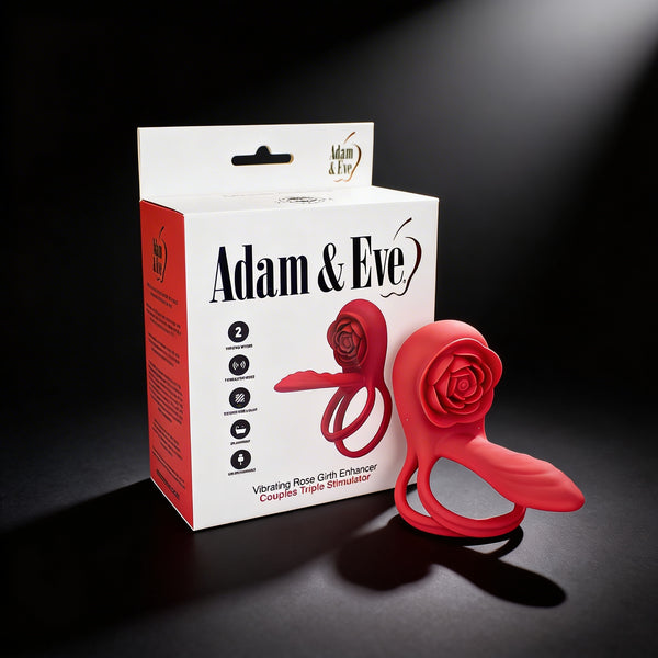 Vibrating Cock Ring Set - Rose Dual Penis Ring with Shaft Vibrator | Couples Sex Toy