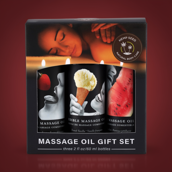Earthly Body Hemp Seed Edible Massage Oil 3-Piece Gift Set 2 oz.