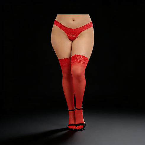 Dreamgirl Plus-Size Sheer Thigh-High Stockings With Silicone Lace Top Queen