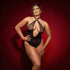 Fantasy Lingerie Radiance Onyx Keyhole Halter Teddy with Jeweled Center Strap
