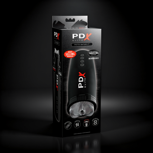 PDX Elite Motobator 2 Rechargeable Thrusting Vibrating Masturbator Clear/Black