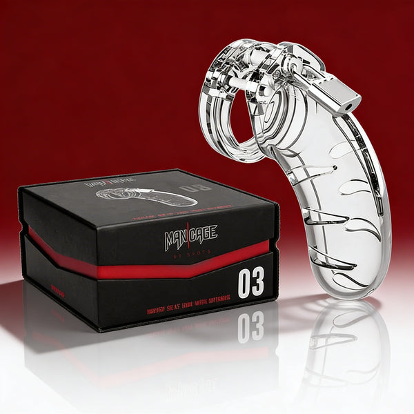 Shots ManCage Model 03 Adjustable 4.5 in. Chastity Cock Cage Clear