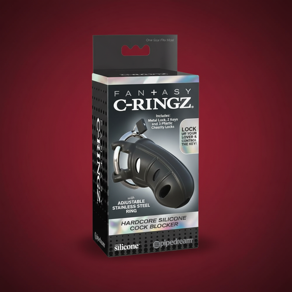 Fantasy C-Ringz Hardcore Silicone Cock Blocker Locking Chastity Cage Black