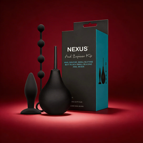 Nexus Anal Beginner Kit with Douche, Silicone Beads, Small Silicone Butt Plug Black