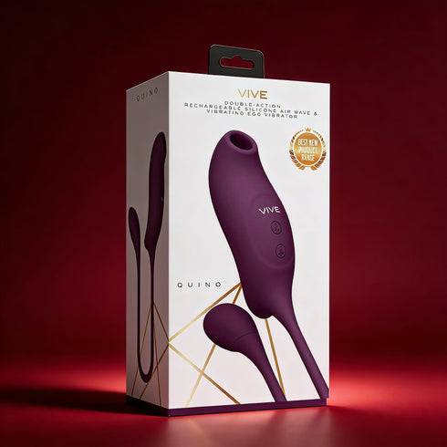 VIVE QUINO Rechargeable Air Wave & Vibrating Silicone Egg Vibrator Purple