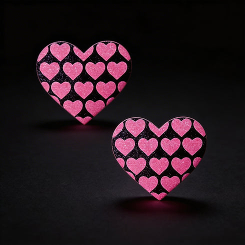Neva Nude Pink Heart UV Valentines Black Glitter Heart Nipztix Pasties