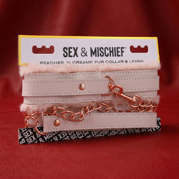 Sportsheets Sex & Mischief Peaches 'n CreaMe Fur Collar & Leash