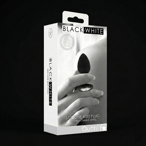 Ouch! Black & White Silicone Butt Plug With Removable Jewel Black