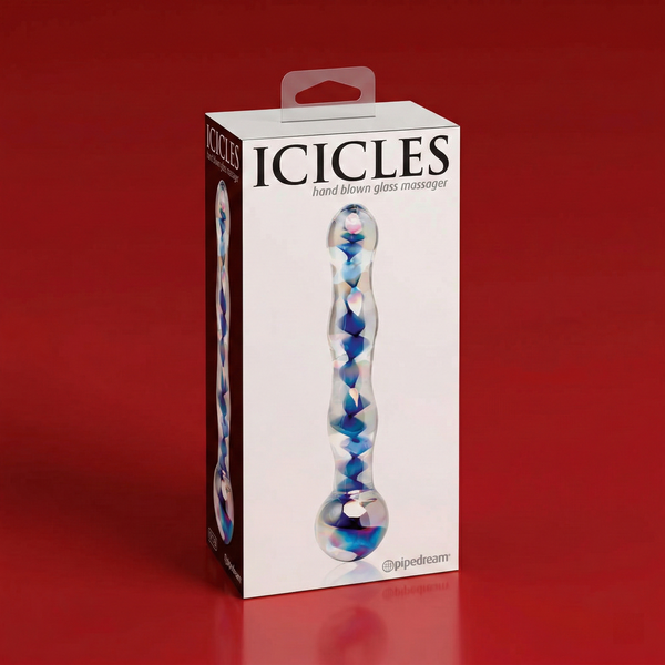 Icicles No. 8 Wavy 7 in. Glass Dildo Blue/Clear