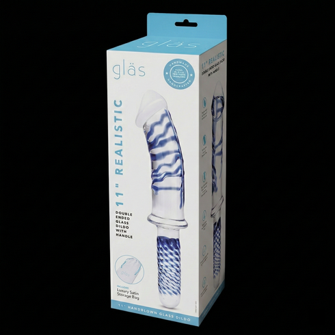Glas 11 in. Realistic Double Ended Glass Dildo with Handle