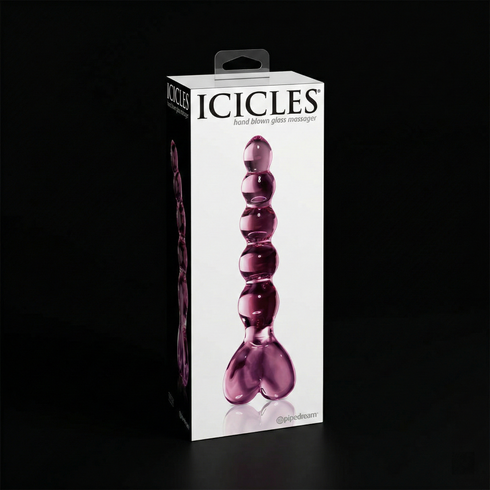 Icicles No. 43 Glass Massager with Heart-Shaped Handle Pink
