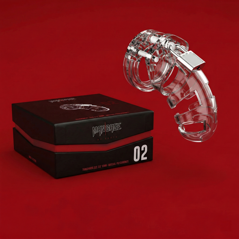 Shots ManCage Model 02 Adjustable 3.5 in. Chastity Cock Cage Clear