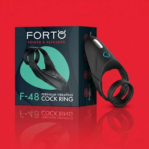 Forto F-48 Rechargeable Silicone Perineum Vibrating Double Cockring Black