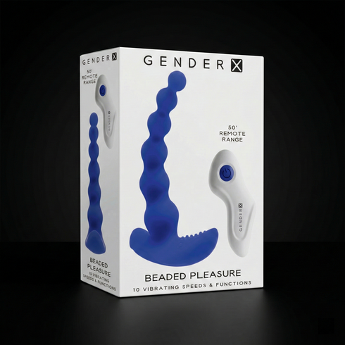 Gender X Beaded Pleasure Rechargeable Remote-Controlled Vibrating Silicone Probe Vibrator Blue