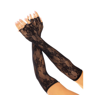 Leg Ave Floral Net Fingerless Gloves Black