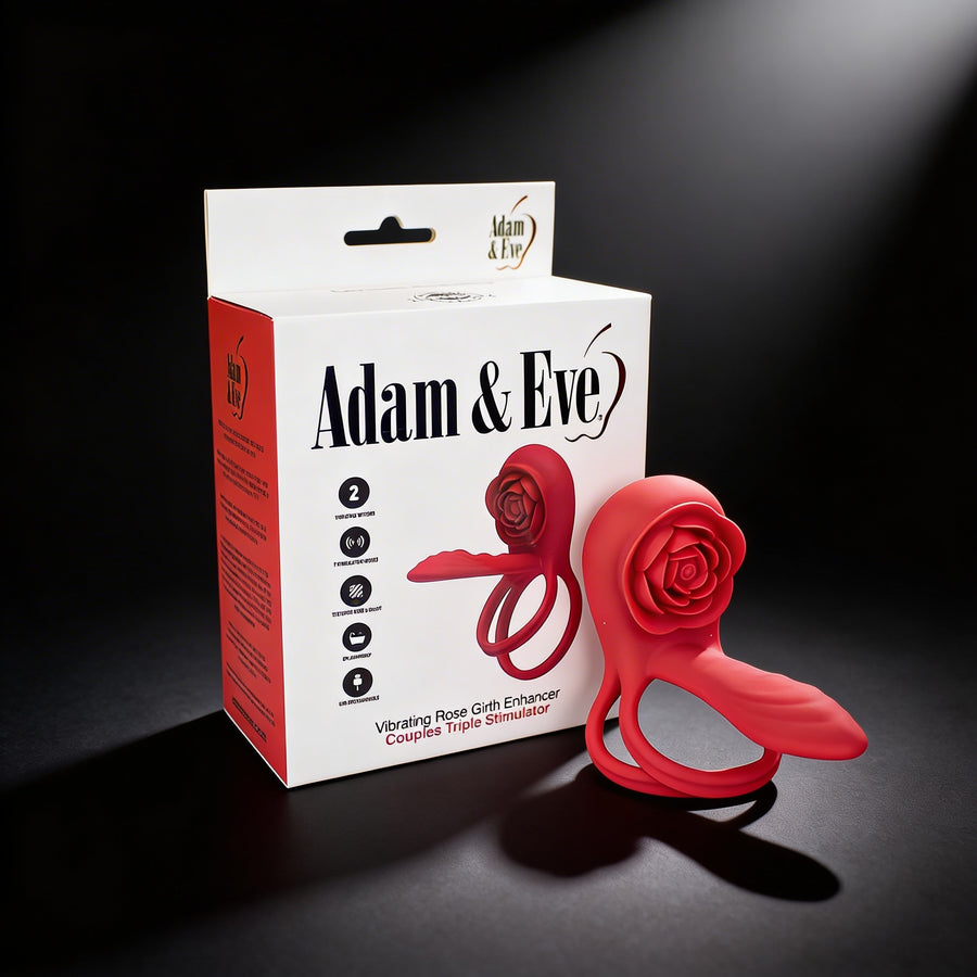 Vibrating Cock Ring Set - Rose Dual Penis Ring with Shaft Vibrator | Couples Sex Toy