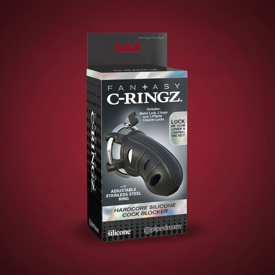 Fantasy C-Ringz Hardcore Silicone Cock Blocker Locking Chastity Cage Black