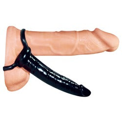 Male strap on double penetration black dildo