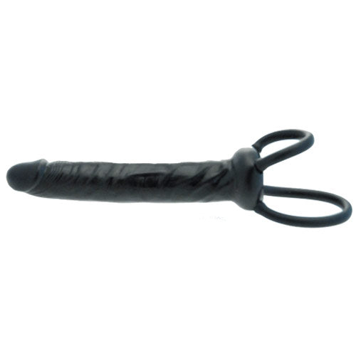 Male strap on double penetration black dildo