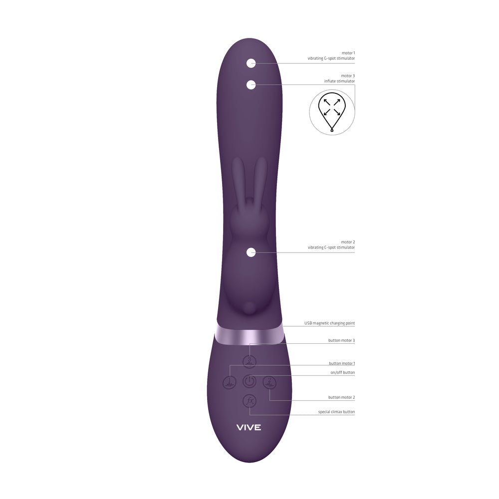 Vive Taka Triple Action Automatic Inflatable Vibrator Purple